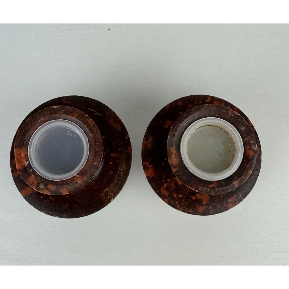Vintage Bakelite Mushroom Salt &‎ Pepper Shakers Tortoise Shell Tested MCM Set